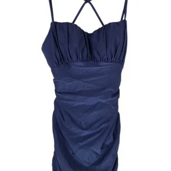 LA FEMME 29873 Wrap Strappy Back Jersey Gown navy blue - Picture 7 of 9